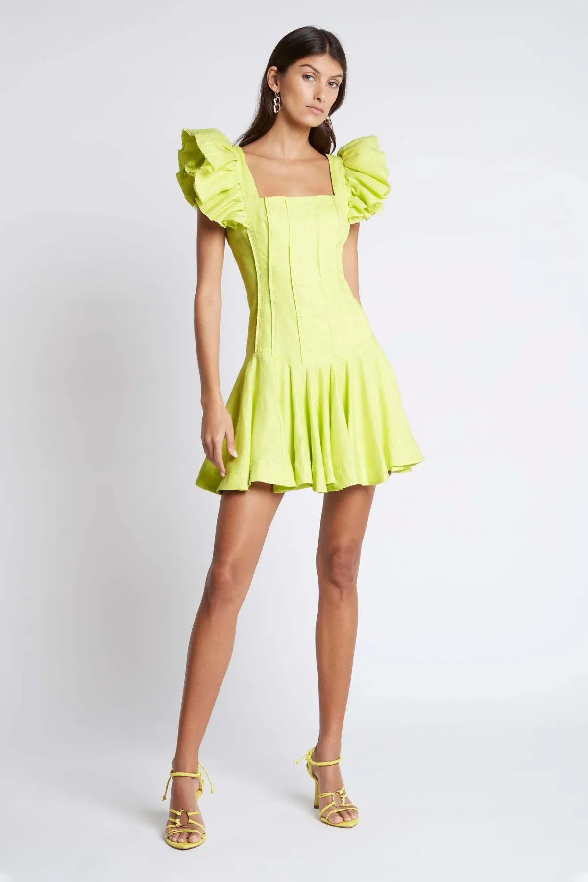Aje Breathless Frill Mini Dress Green Size AU 6 for rent on The Volte - main image