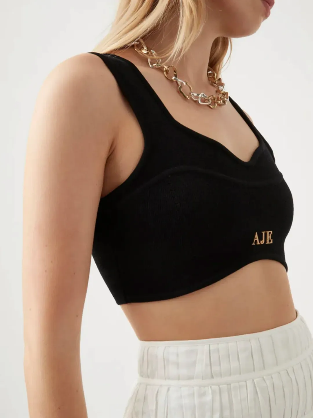 Aje Parfum Corset Crop Knit Top Black Size 8 for rent on The Volte - main image
