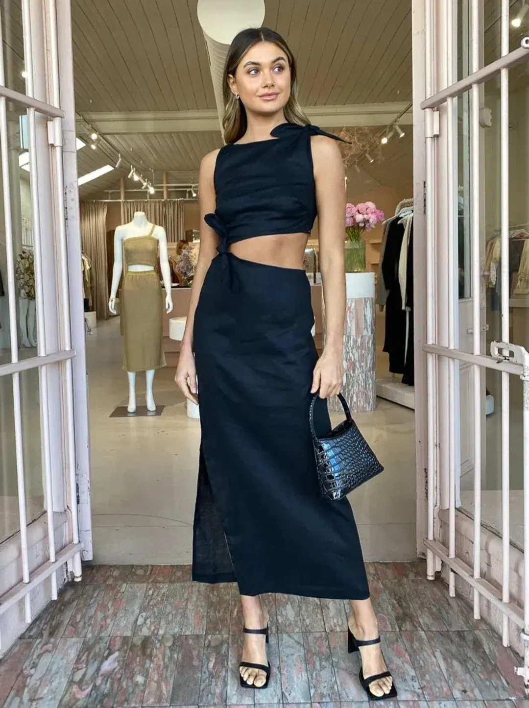 Sir the Label Ambroise Knot Midi Dress Black Size AU 6 for rent on The Volte - main image