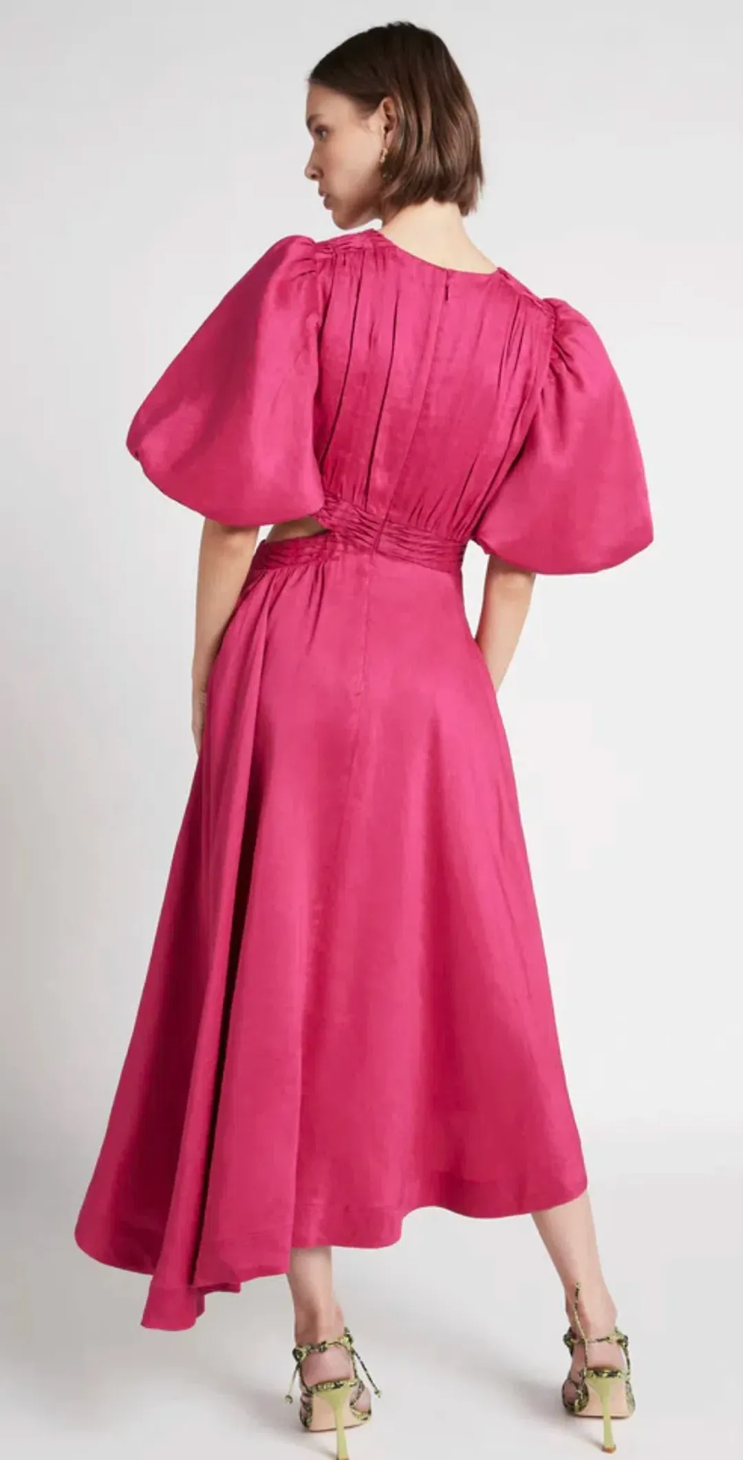 Aje Tidal Tucked Cut Out Midi Dress Fuchsia Size 8 / S for rent on The Volte - main image