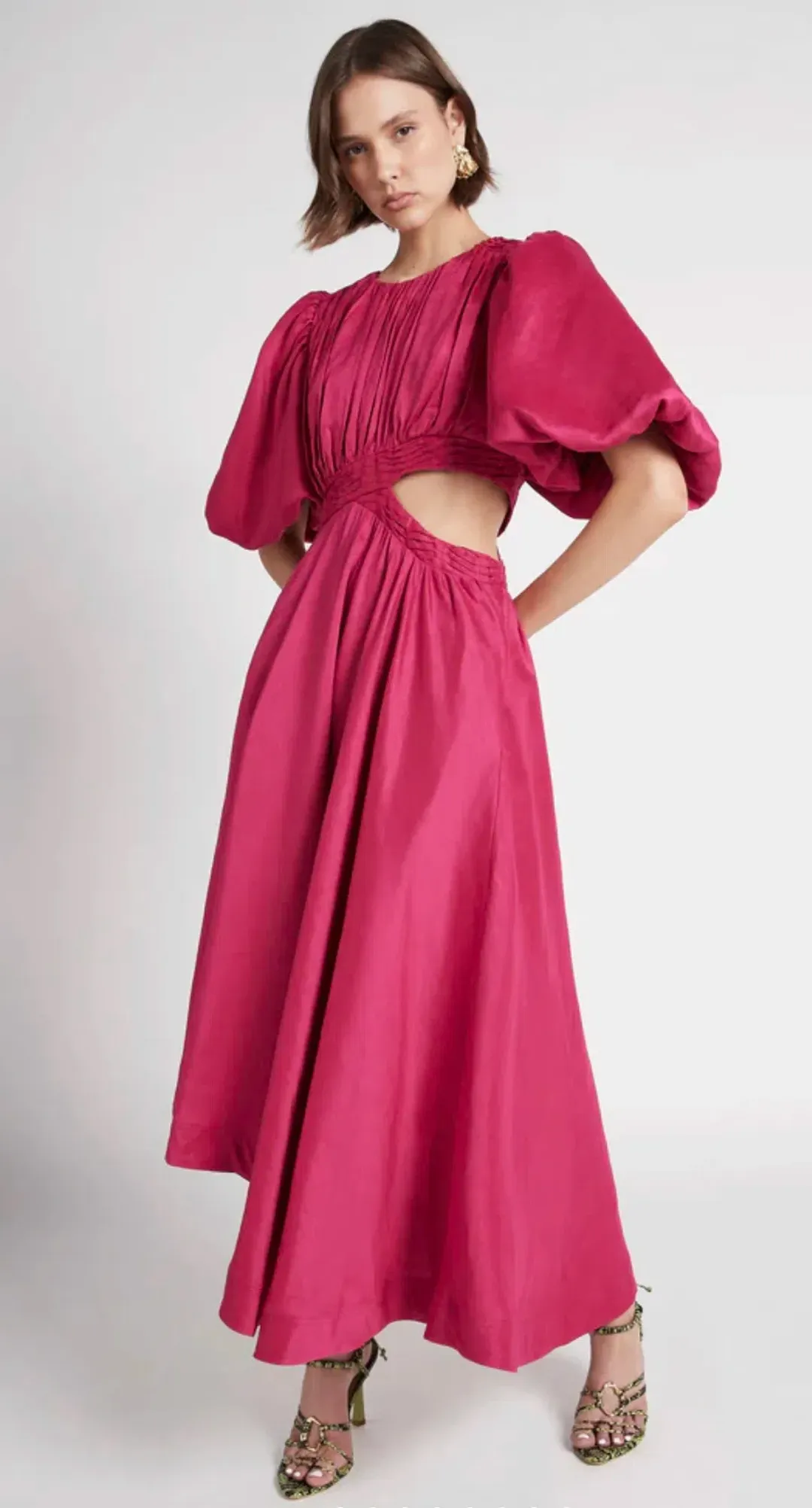 Aje Tidal Tucked Cut Out Midi Dress Fuchsia Size 8 / S for rent on The Volte - main image