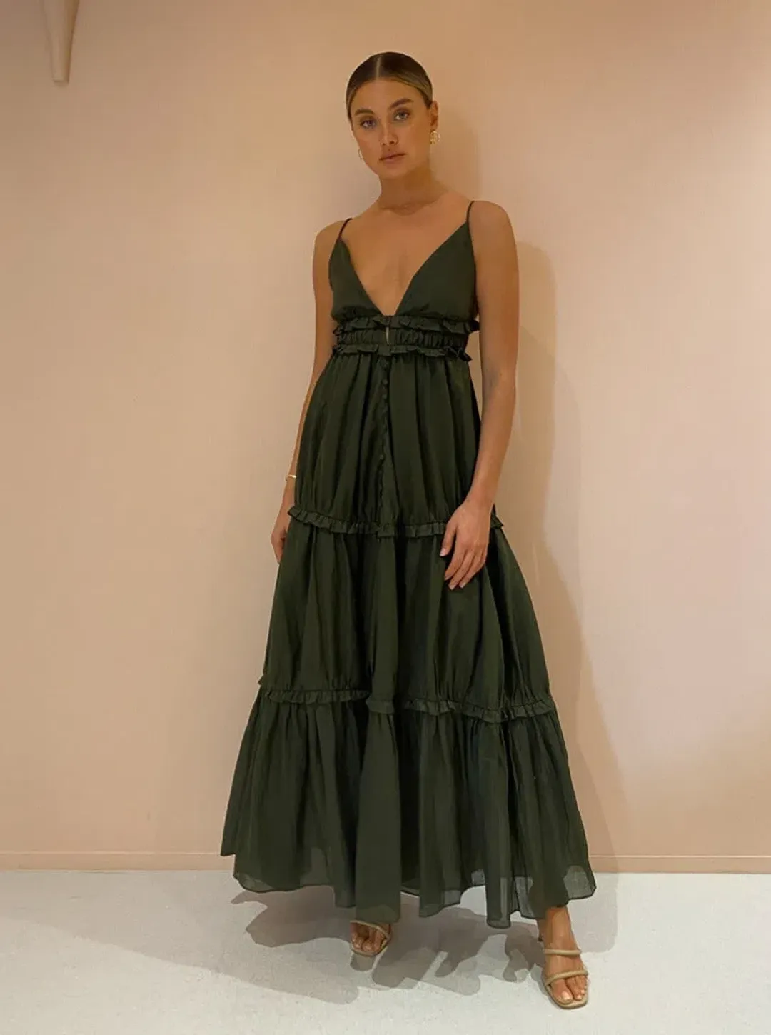 Joslin Studio Liana 2.0 Linen Maxi Dress Forest Size 10 for rent on The Volte - main image