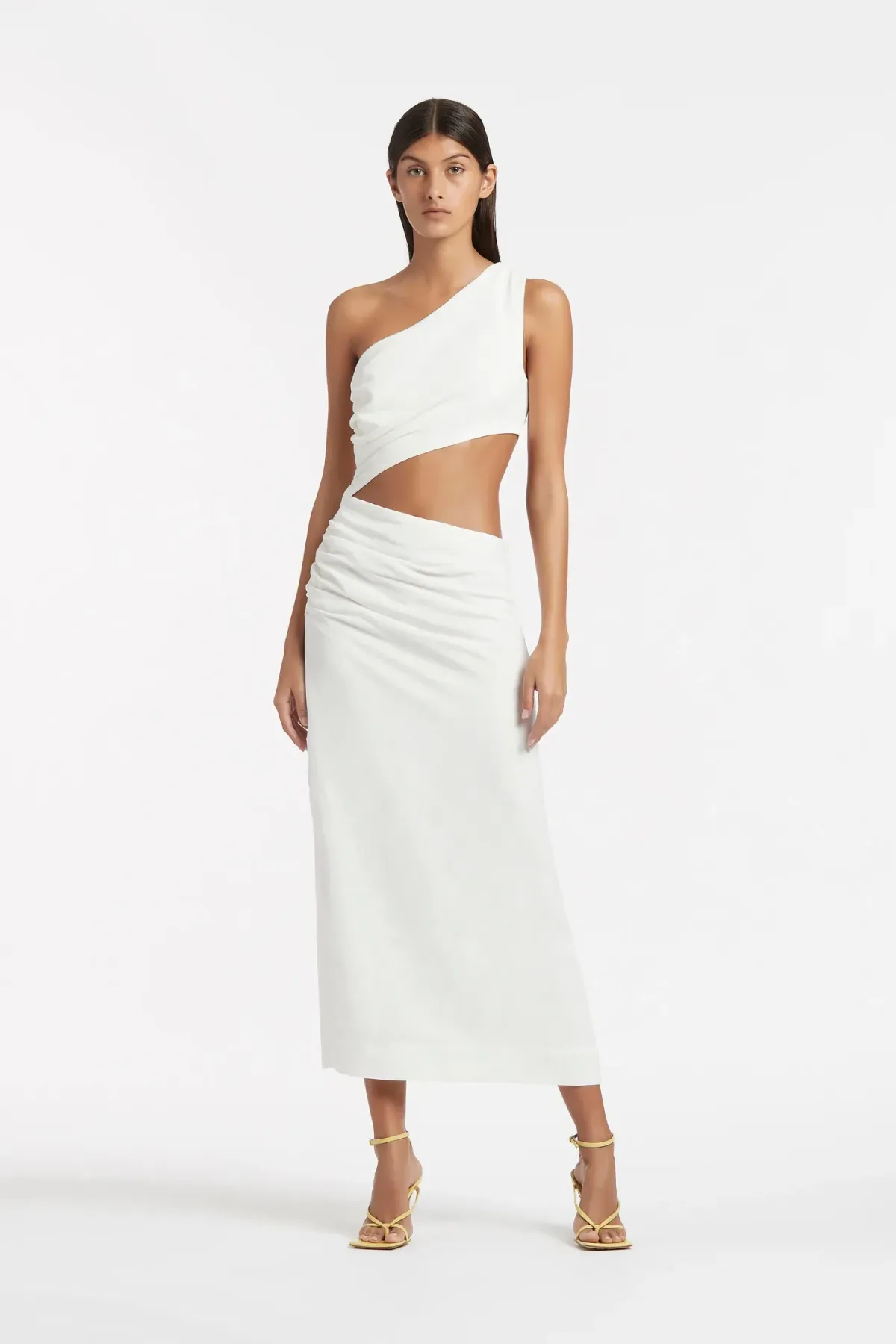 Sir the Label Clemence One Shoulder Midi Dress Ivory Size 1/Au 8 for rent on The Volte - main image
