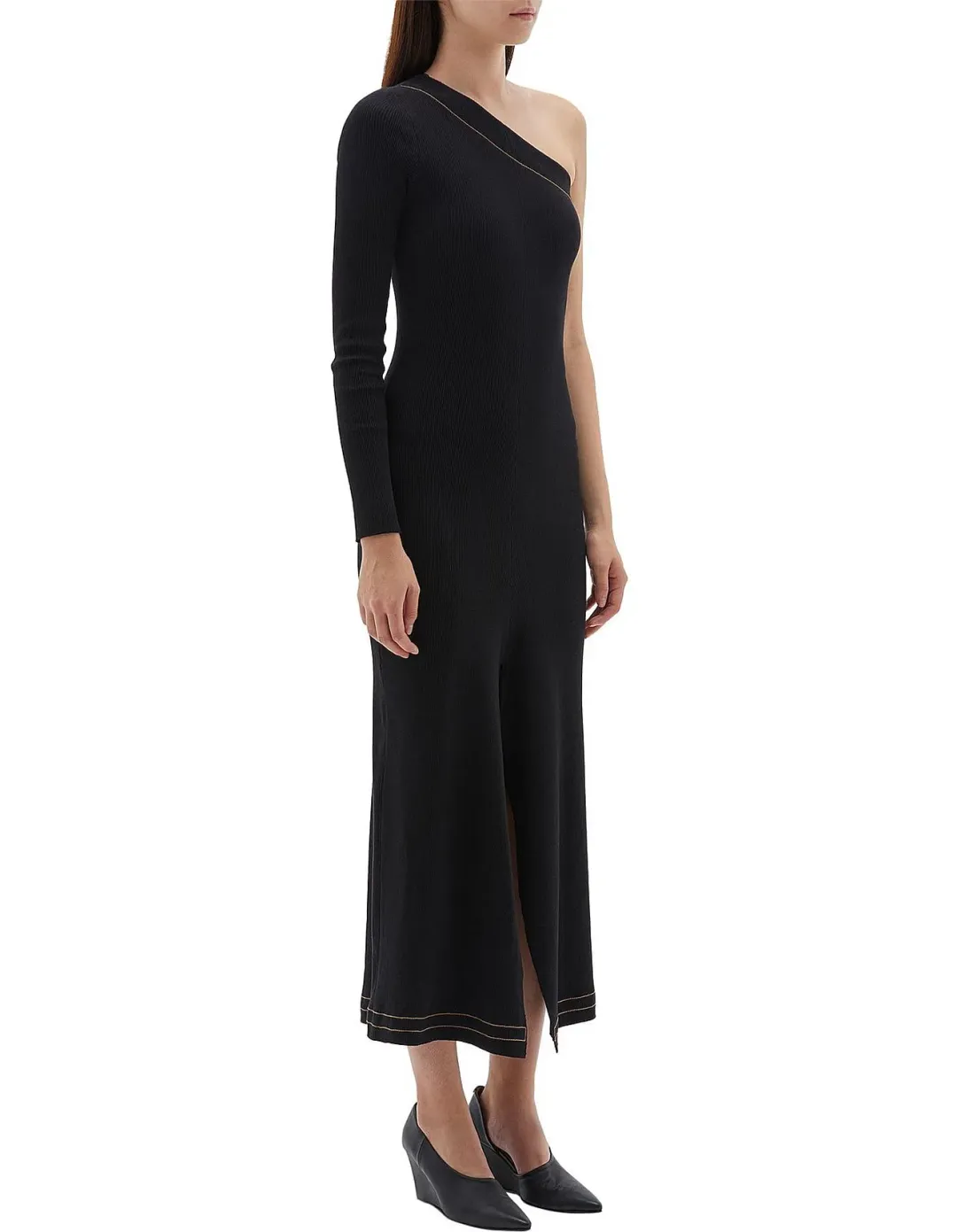Bassike Asymmetrical One Shoulder Dress Black Size 4 for rent on The Volte - main image