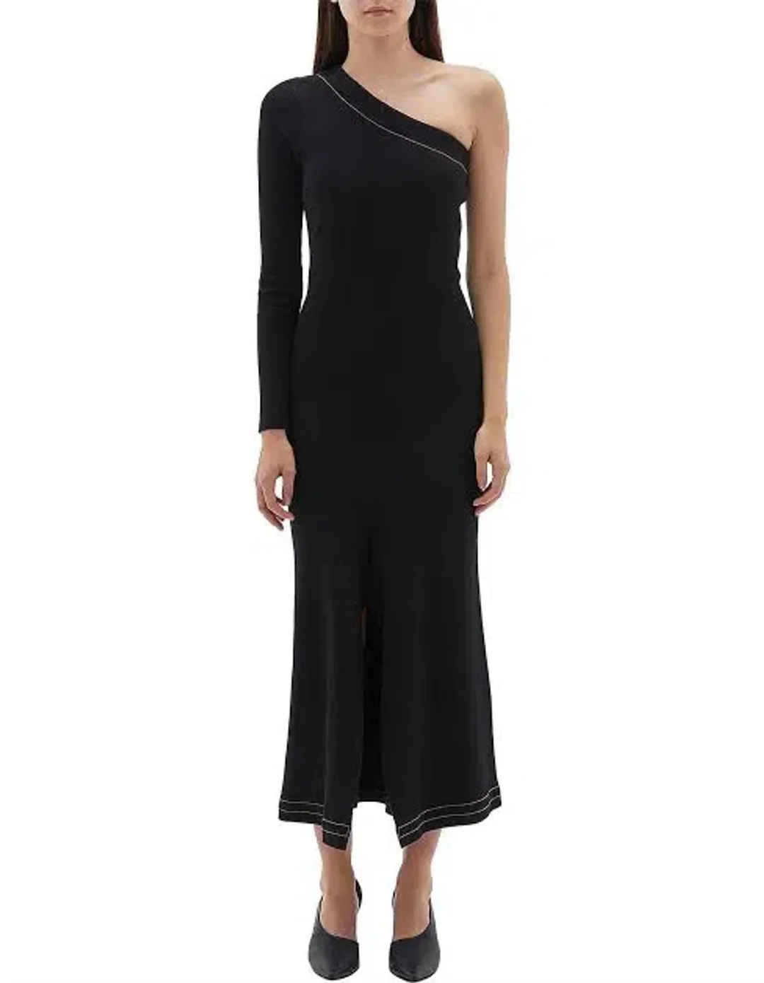 Bassike Asymmetrical One Shoulder Dress Black Size 4 for rent on The Volte - main image