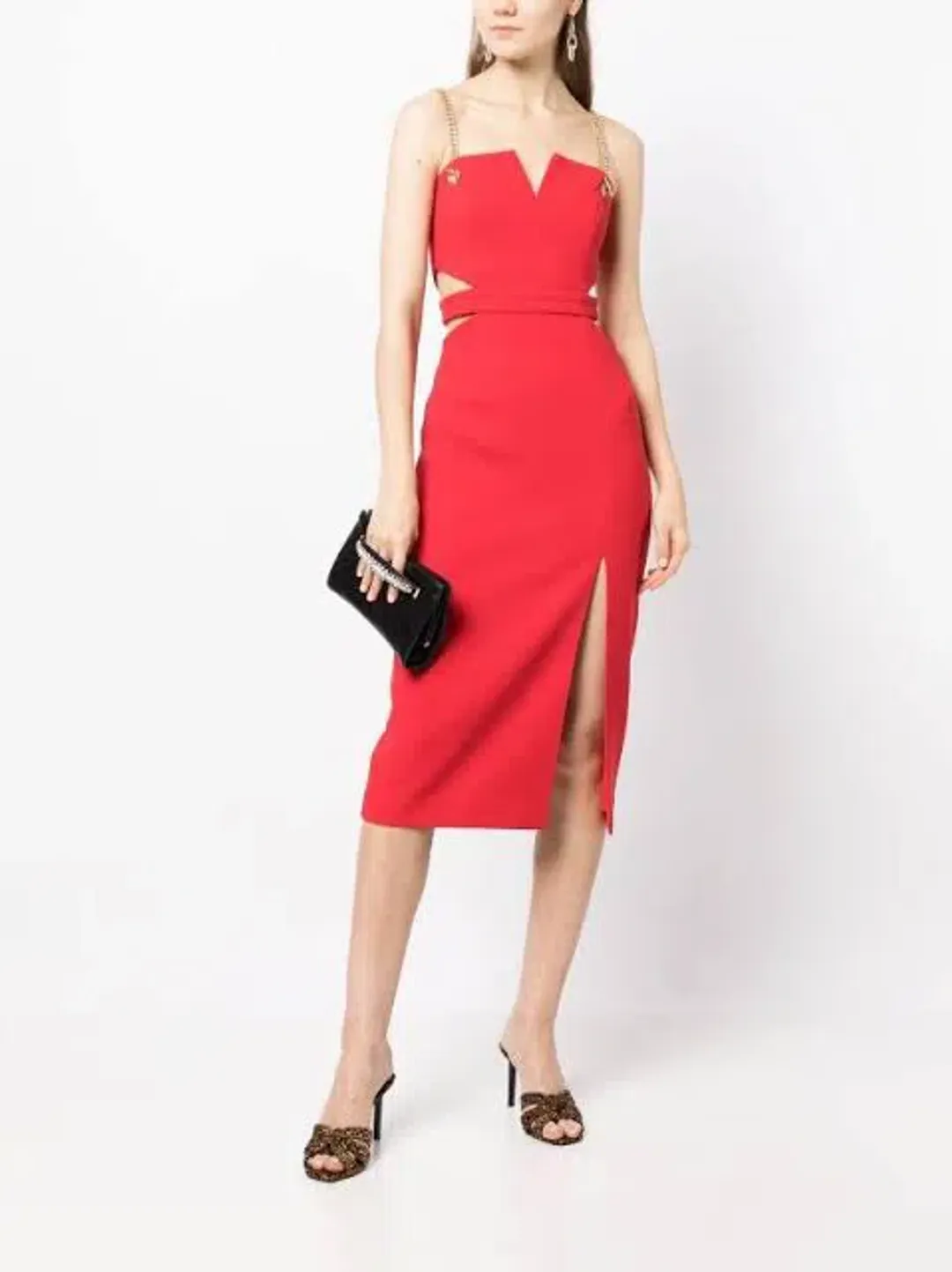 Rebecca Vallance Scarlett Chain Midi Dress Red Size 10 for rent on The Volte - main image