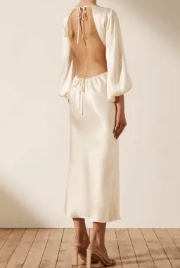Shona Joy La Lune Open Back Balloon Sleeve Midi Dress in Cream Size 6  for rent on The Volte - image 2