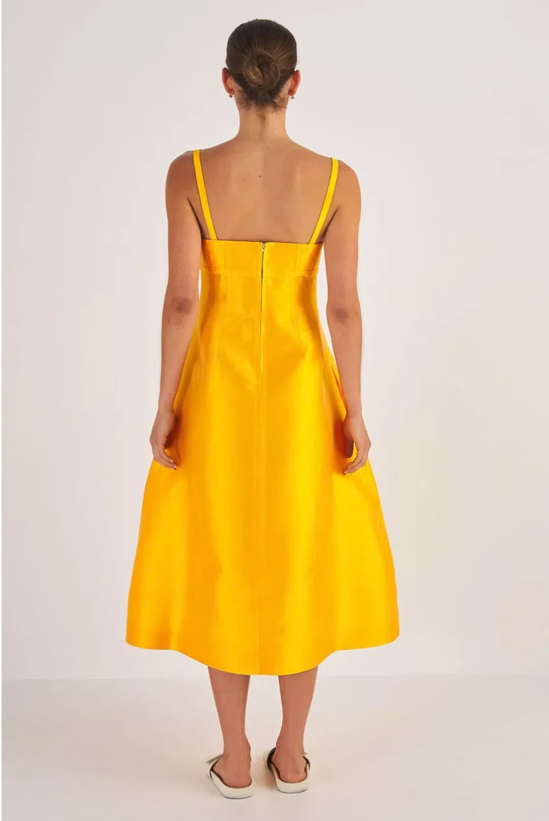 Oroton Sculptured Bodice Dress Marigold Size 8 for rent on The Volte - main image