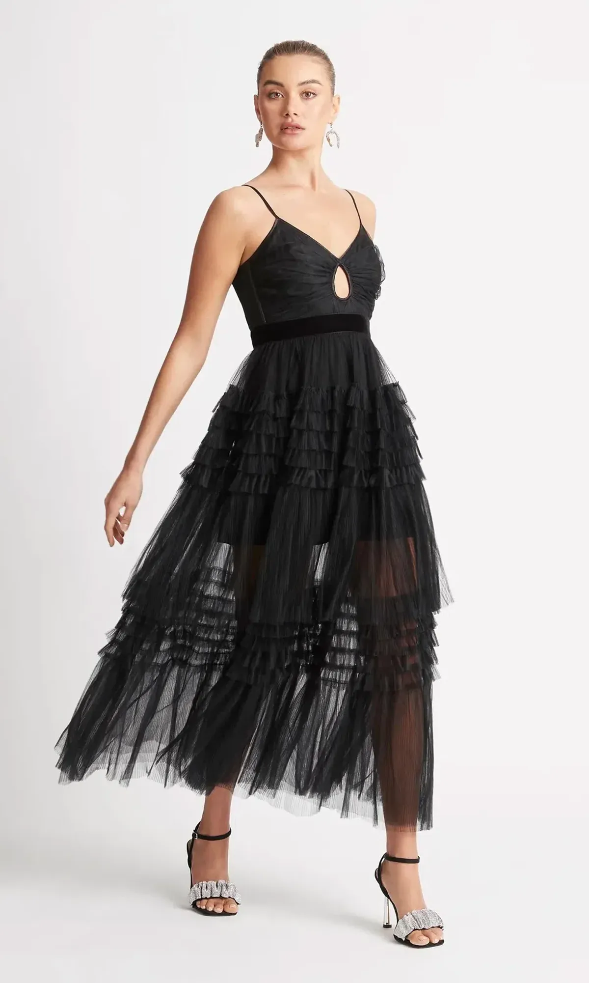 Sheike Phantom Mesh Maxi Dress Black Size AU 6 for rent on The Volte - main image