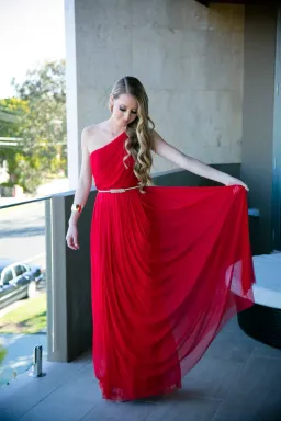 Lisa Ho One Shoulder Silk Tulle Gown Red Size 8 for rent on The Volte - image 1