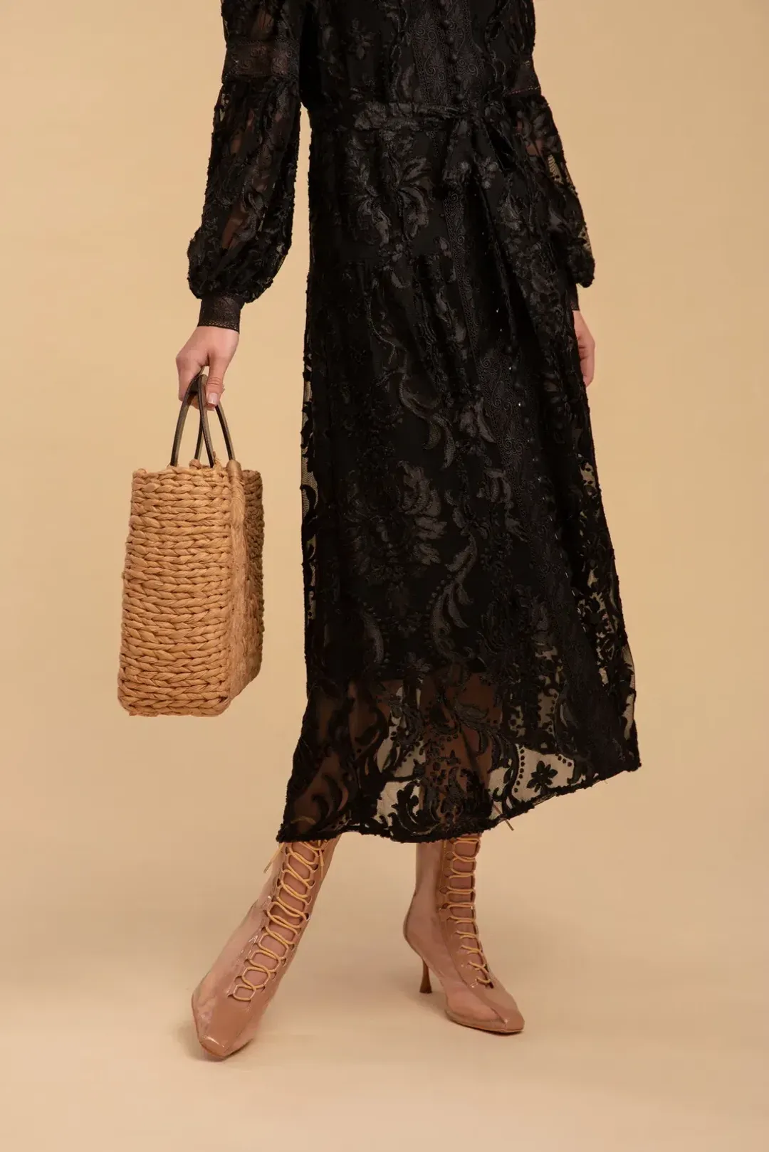GDS Lila Lace Midi Dress Black Size 10 for rent on The Volte - main image