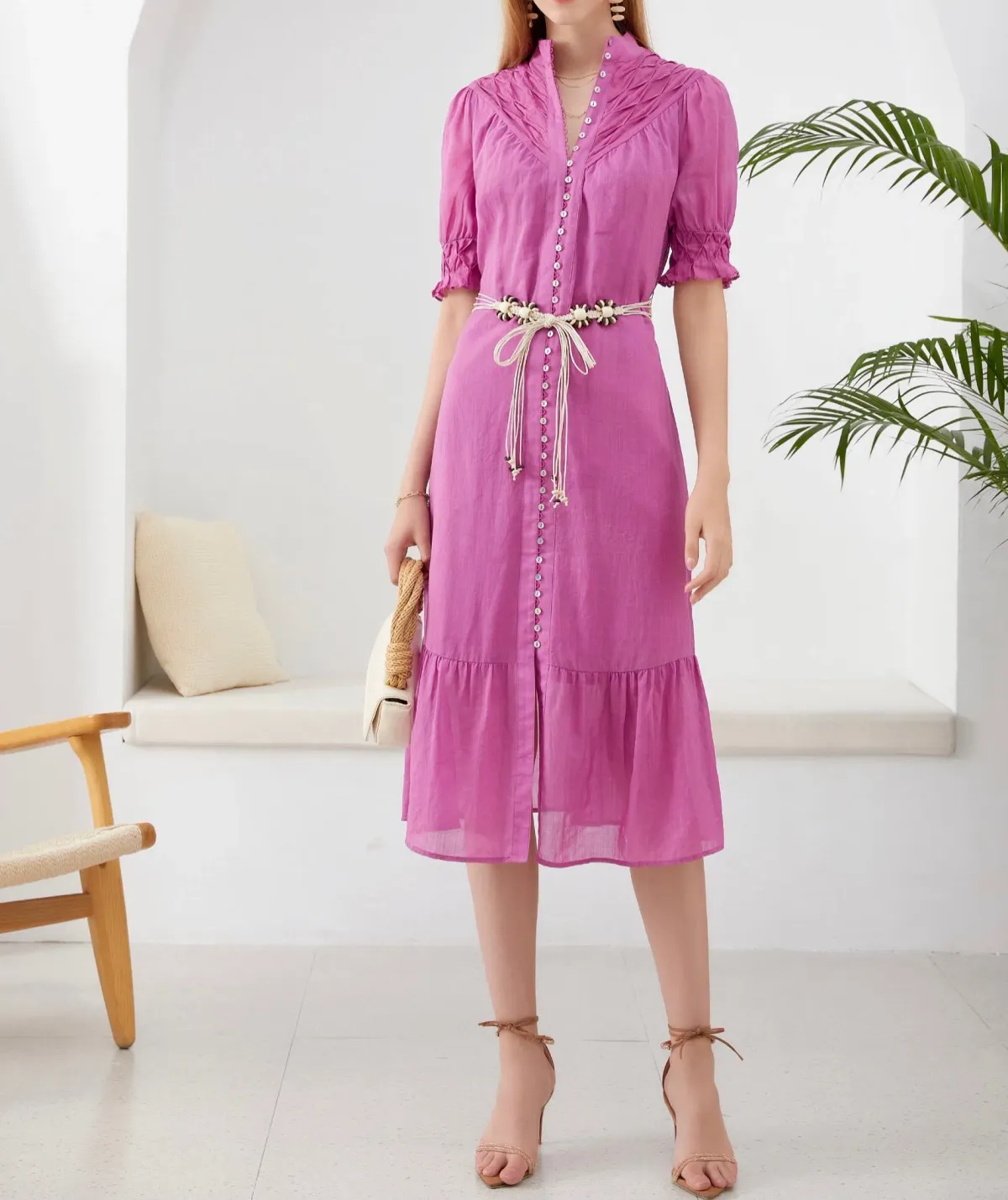 GDS Colette Linen Dress Violet Size 10 for rent on The Volte - main image