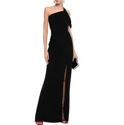 Badgley Mischka One-Shoulder Ruched Stretch Jersey Gown Black Size US 2 (AU 6) for rent on The Volte - image 1