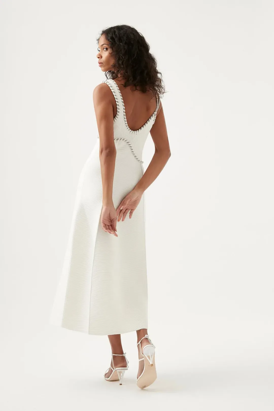 Aje Carve Abstract Knit Midi Dress White Size Small for rent on The Volte - main image