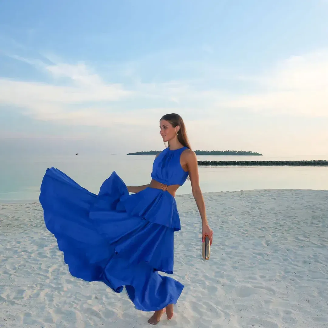 Aje Wave Cut Out Ring Midi Dress Blue Size 12 / L for rent on The Volte - main image