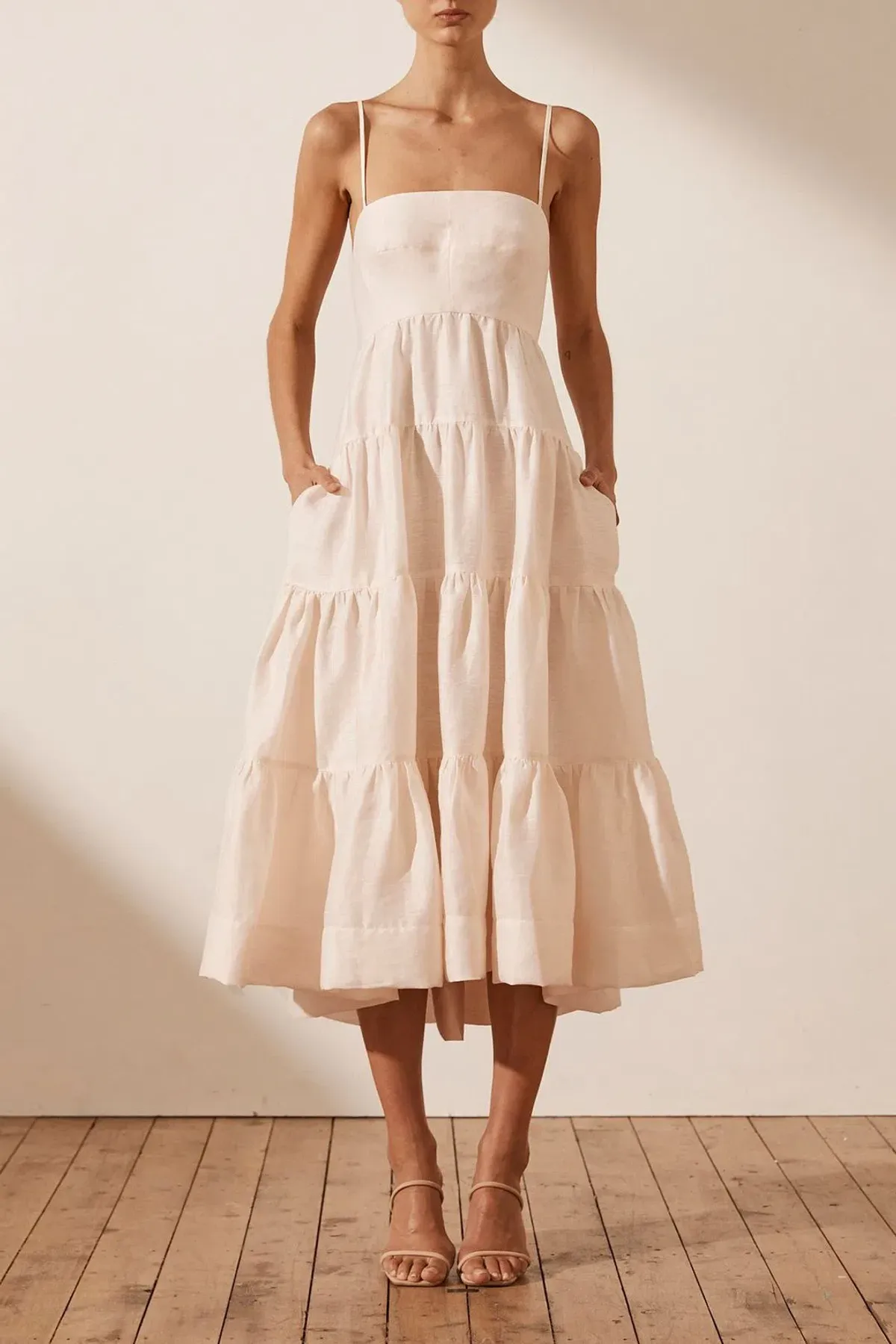 Shona Joy Elsa Tiered Midi Dress Ecru Size 10 / M for rent on The Volte - main image