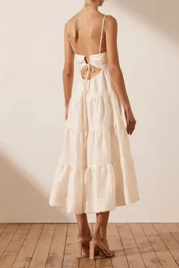 Shona Joy Elsa Tiered Midi Dress Ecru Size 10 / M for rent on The Volte - image 3