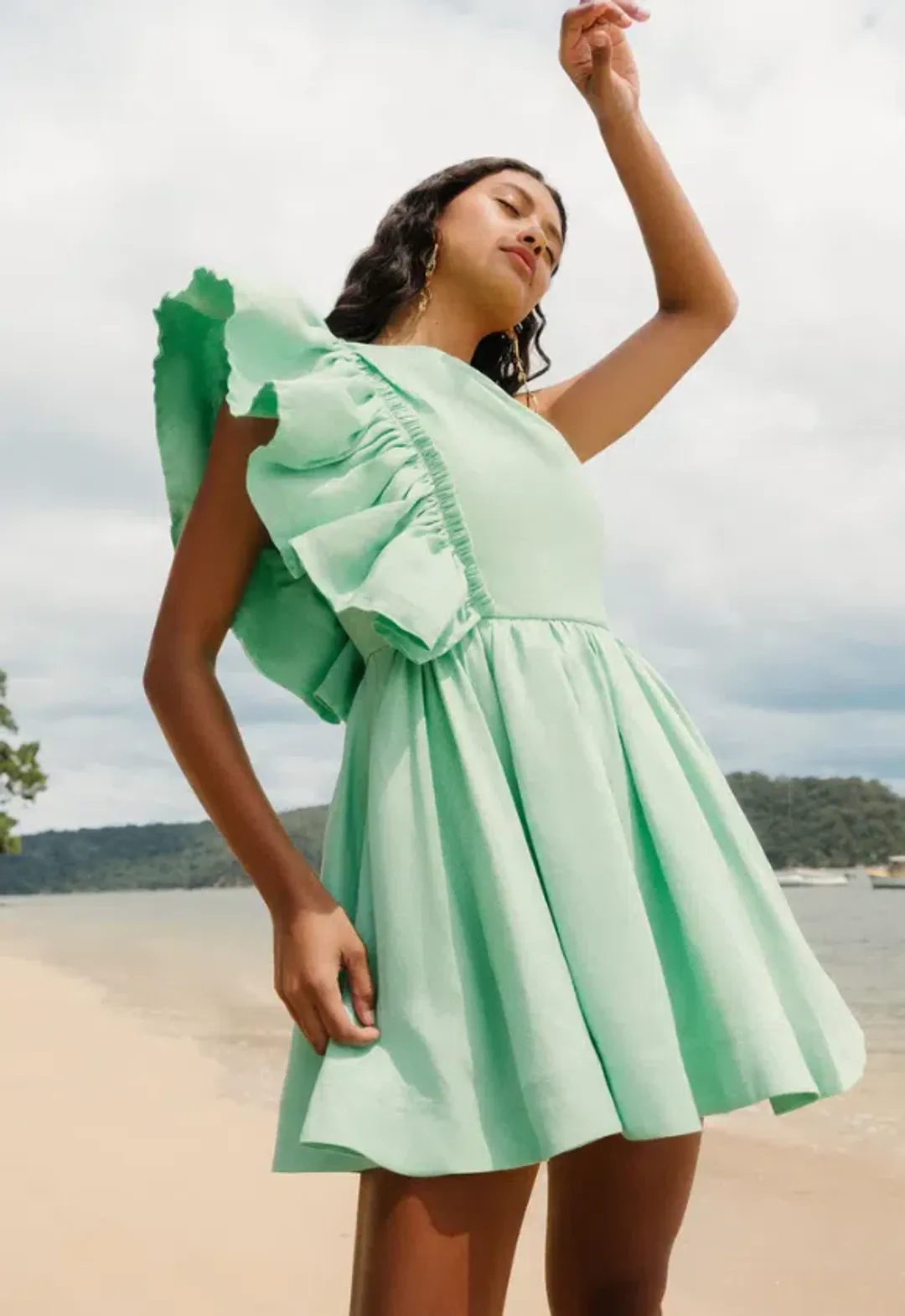 Aje Bonjour Asymmetric Mini Dress Green Size 8 / S for rent on The Volte - main image