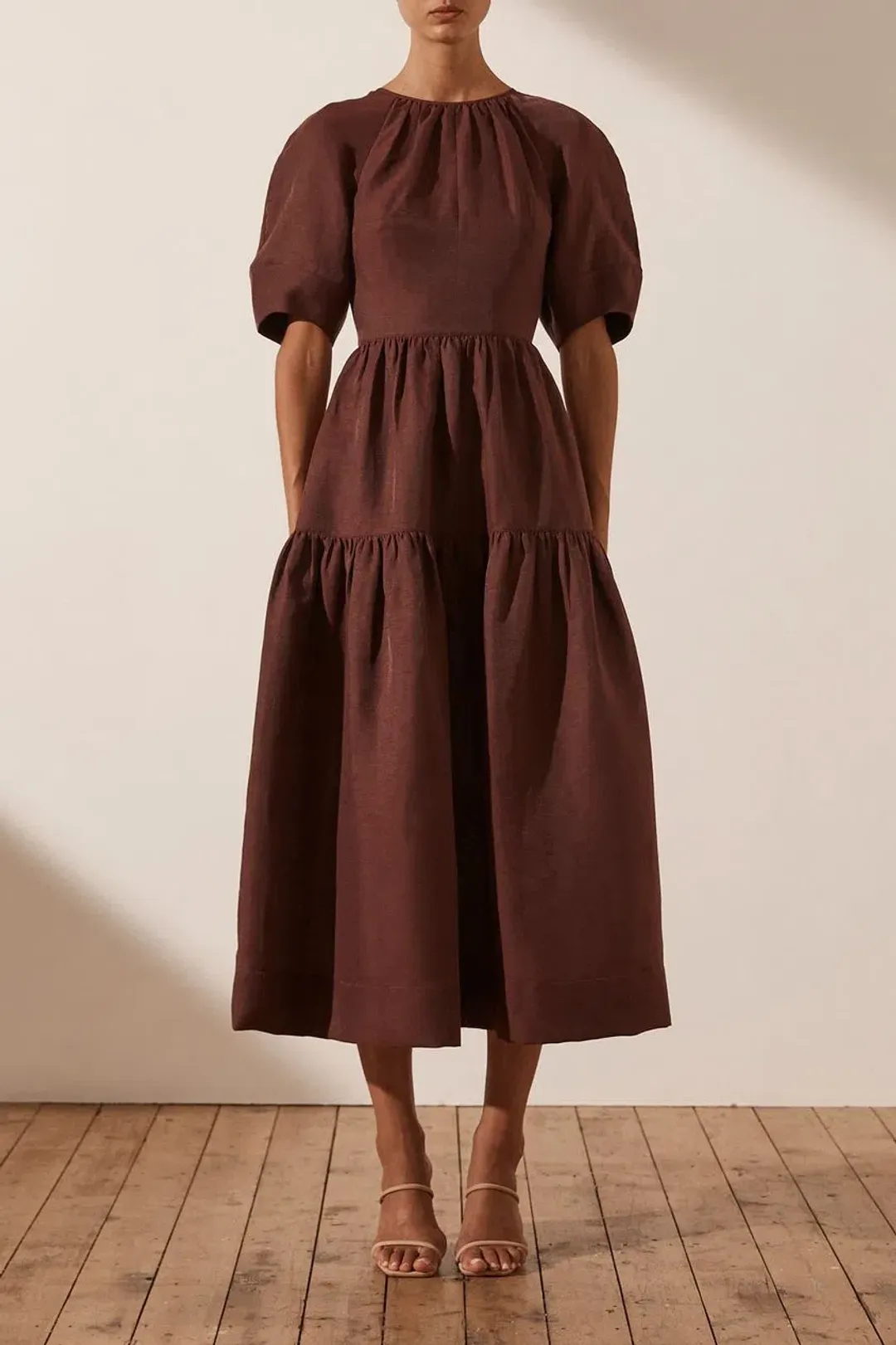 Shona Joy Marlene Open Back Midi Dress in Chocolate Size 10 / M for rent on The Volte - main image