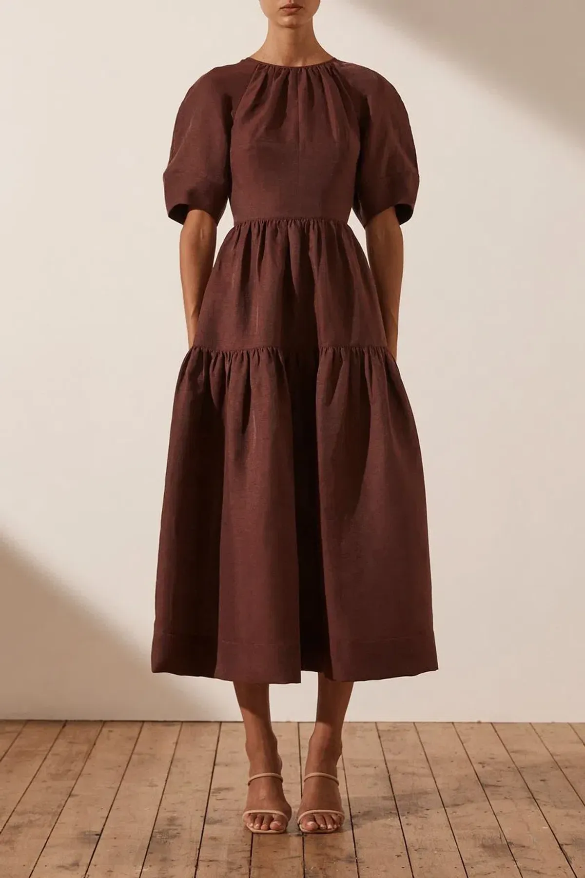 Shona Joy Marlene Open Back Midi Dress in Chocolate Size 10 / M for rent on The Volte - main image