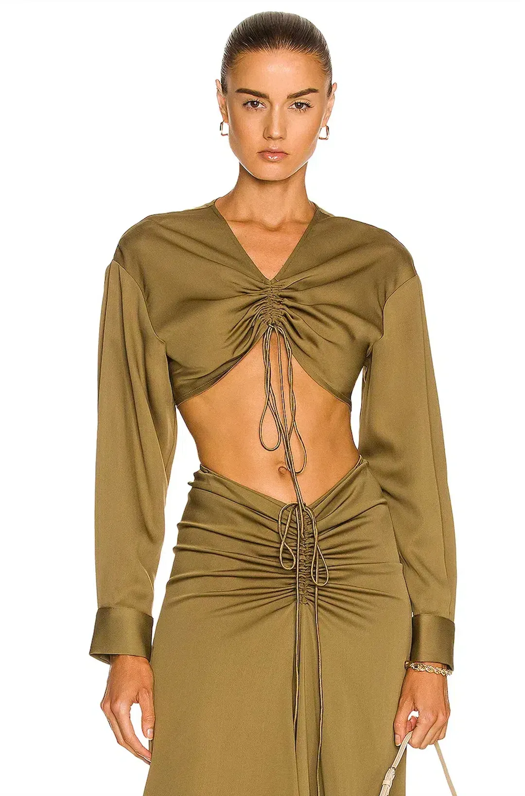 Christopher Esber Ruched Crop Top & Ruched Skirt Set Green Size M / Au 10 for rent on The Volte - main image