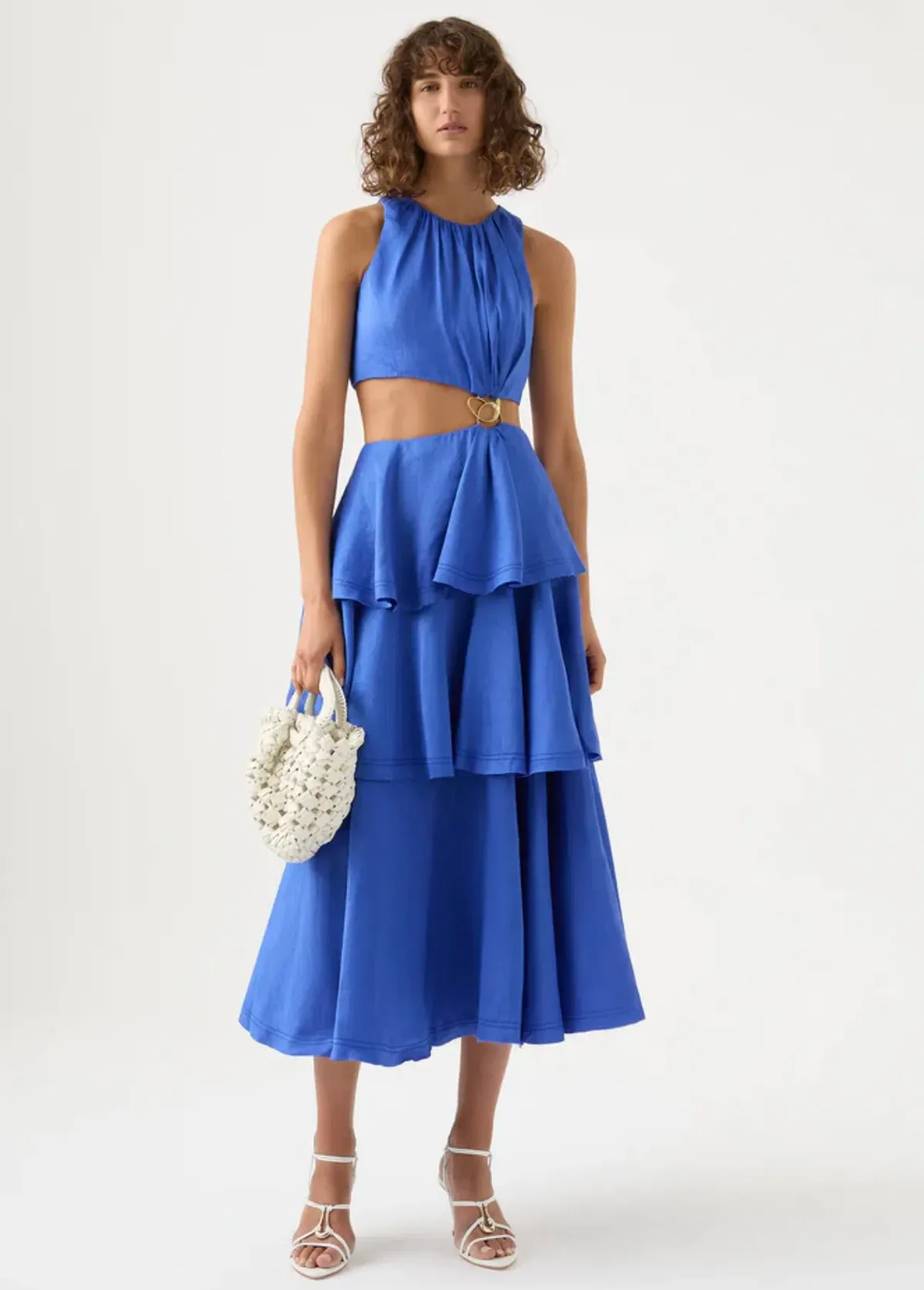 Aje Wave Cut Out Ring Midi Dress Marine Blue Size 8  for rent on The Volte - main image