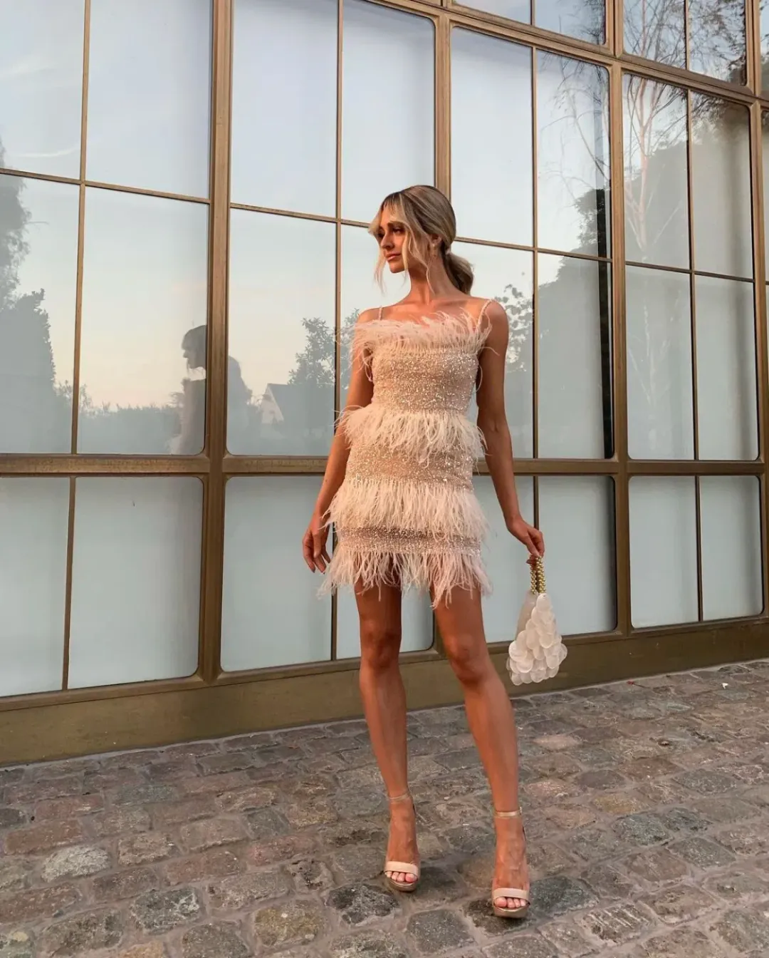 Rachel Gilbert Frenchy Mini Dress in Nude Size 3/AU12 for rent on The Volte - main image