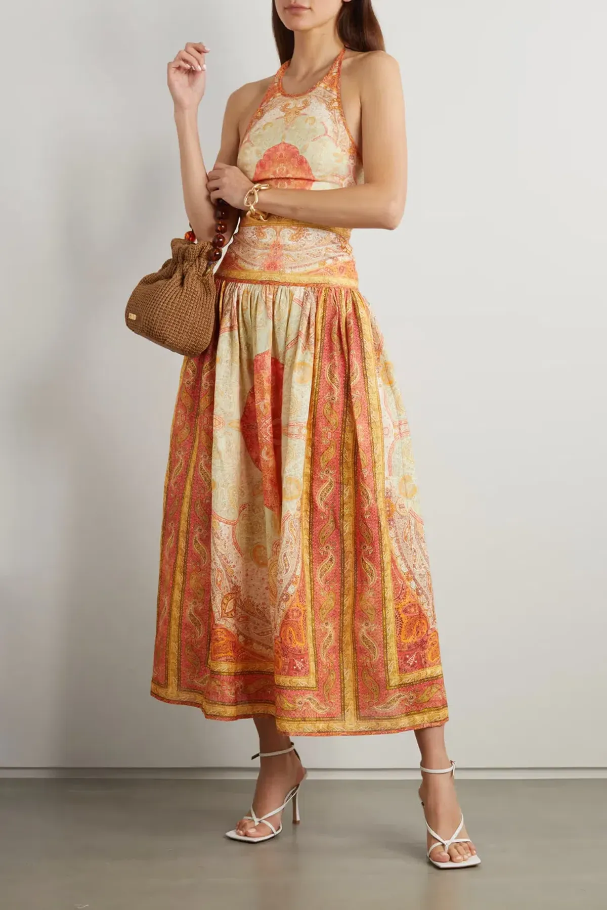 Zimmermann Anneke Cut Out Long Dress Orange Paisley Size 12 for rent on The Volte - main image