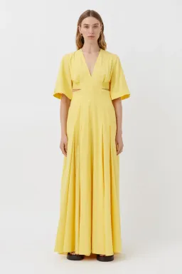 Camilla and Marc Antonella V-Neck Dress Lemon Yellow Size 10 for rent on The Volte - image 1