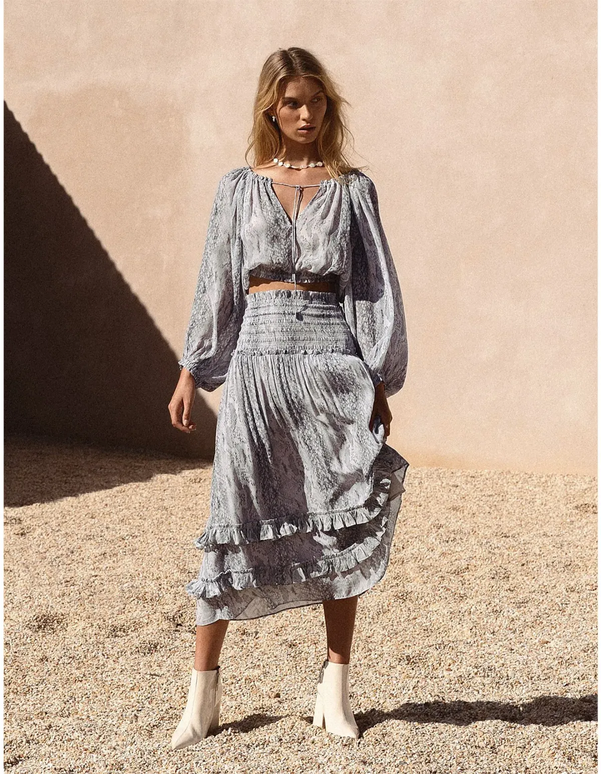 Steele Set Nile Blouse & Skirt Grey AU 8 for rent on The Volte - main image