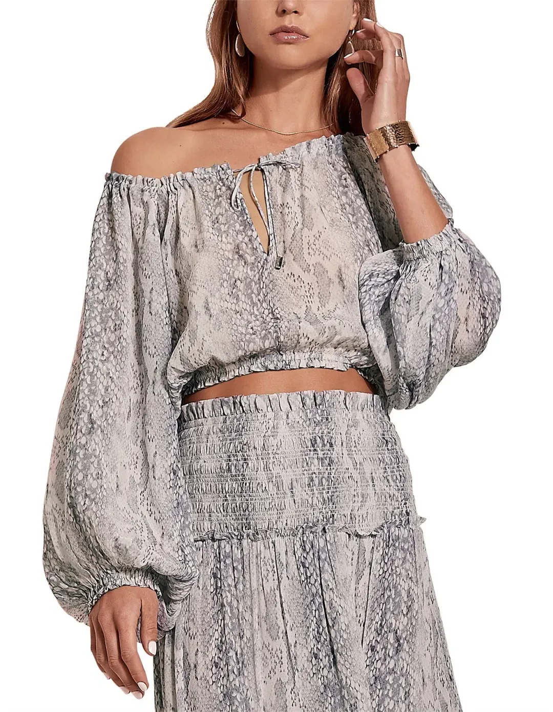 Steele Set Nile Blouse & Skirt Grey AU 8 for rent on The Volte - main image