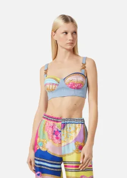 Versace Ventagli Denim Bralette Top Blue Size AU 8 for rent on The Volte - image 3
