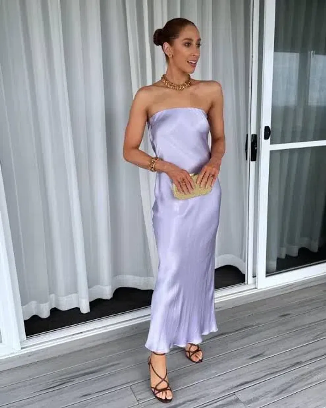 Bec & Bridge Moon Dance Strapless Midi Dress Lilac Size 8 / S for rent on The Volte - main image