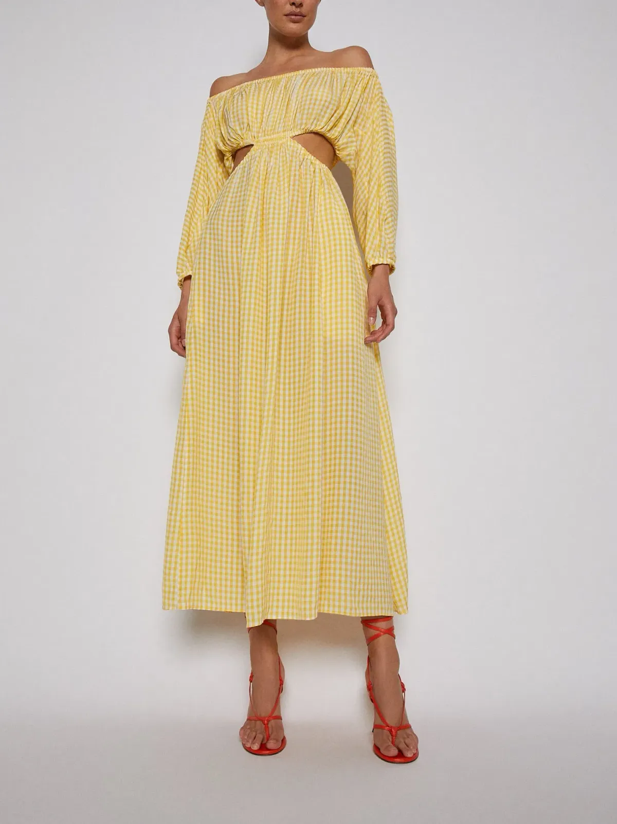 Scanlan Theodore Gingham Cut Out Dress Yellow Size 8 for rent on The Volte - main image