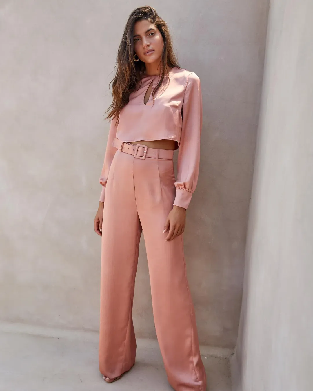 Kookai Lloyd Keyhole Silk Long Sleeve Top Dusty Pink Size 36/AU 8 for rent on The Volte - main image
