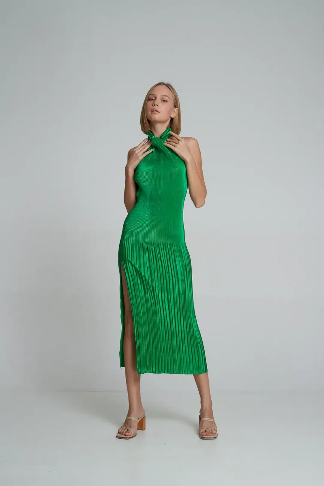Lidee Soiree Halter Midi Dress in Bright Green Size 10  for rent on The Volte - main image