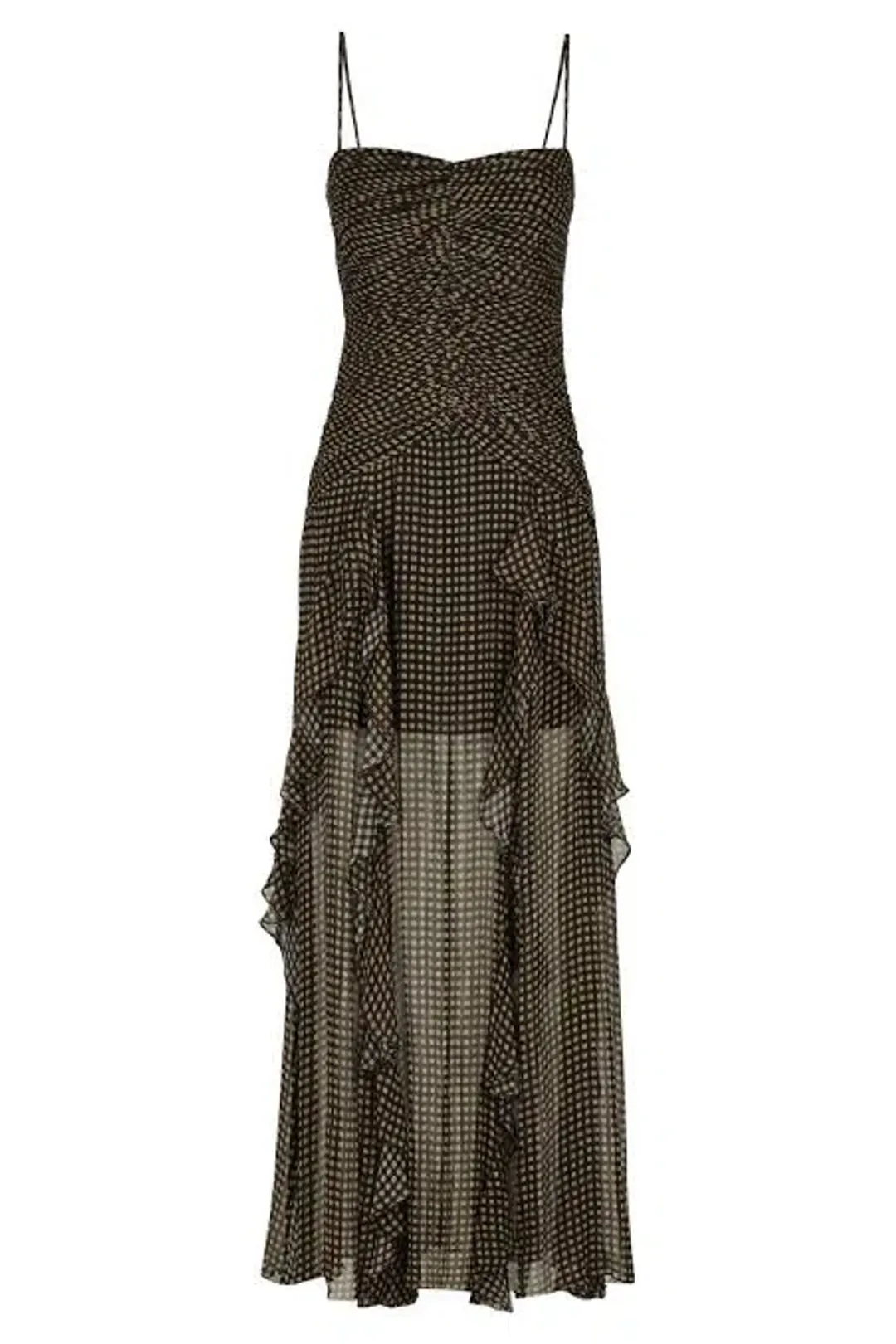 Shona Joy Sofia Ruched Frill Maxi Dress Black Size AU 8 for rent on The Volte - main image