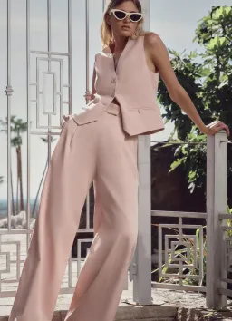 Shona Joy Sara Oversized Tailored Vest Size 8 and Tailored Wide Leg Pants Size 10 Set Powdered Pink for rent on The Volte - image 3