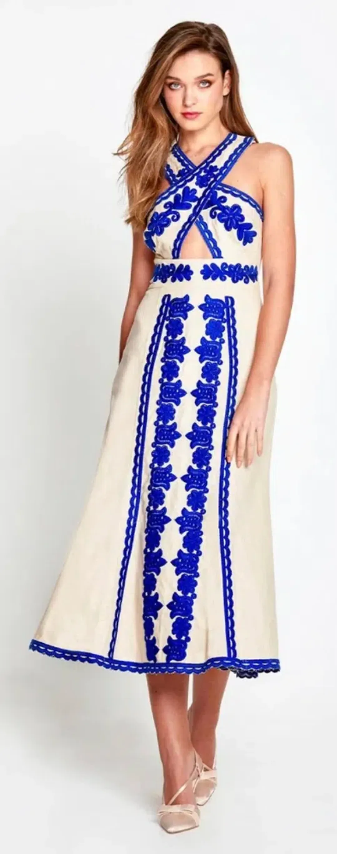 Alice McCall Wild Horses Midi Dress Cream/Blue Size 8 / S for rent on The Volte - main image