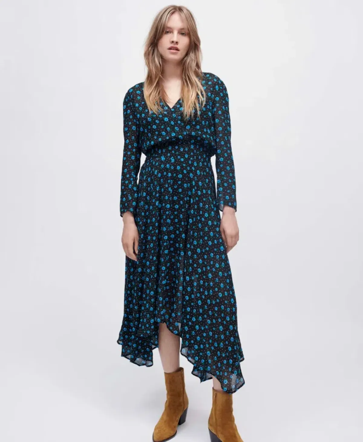 Maje Rayemia V-neck midi floral Black Size 38 / AU 10 for rent on The Volte - main image