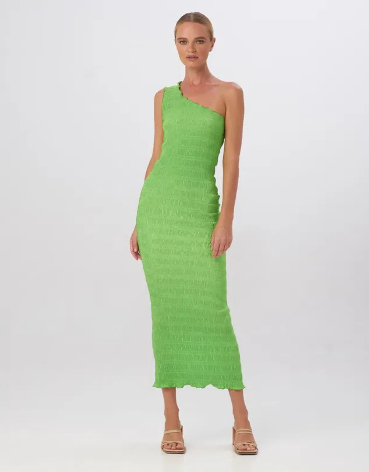 L'Idee Gigi Smocking Gown Neon Lime Green Size AU 8 for rent on The Volte - main image