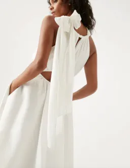 Aje Henriette Tie Strap Midi Dress Ivory Size 8 / S for rent on The Volte - image 4