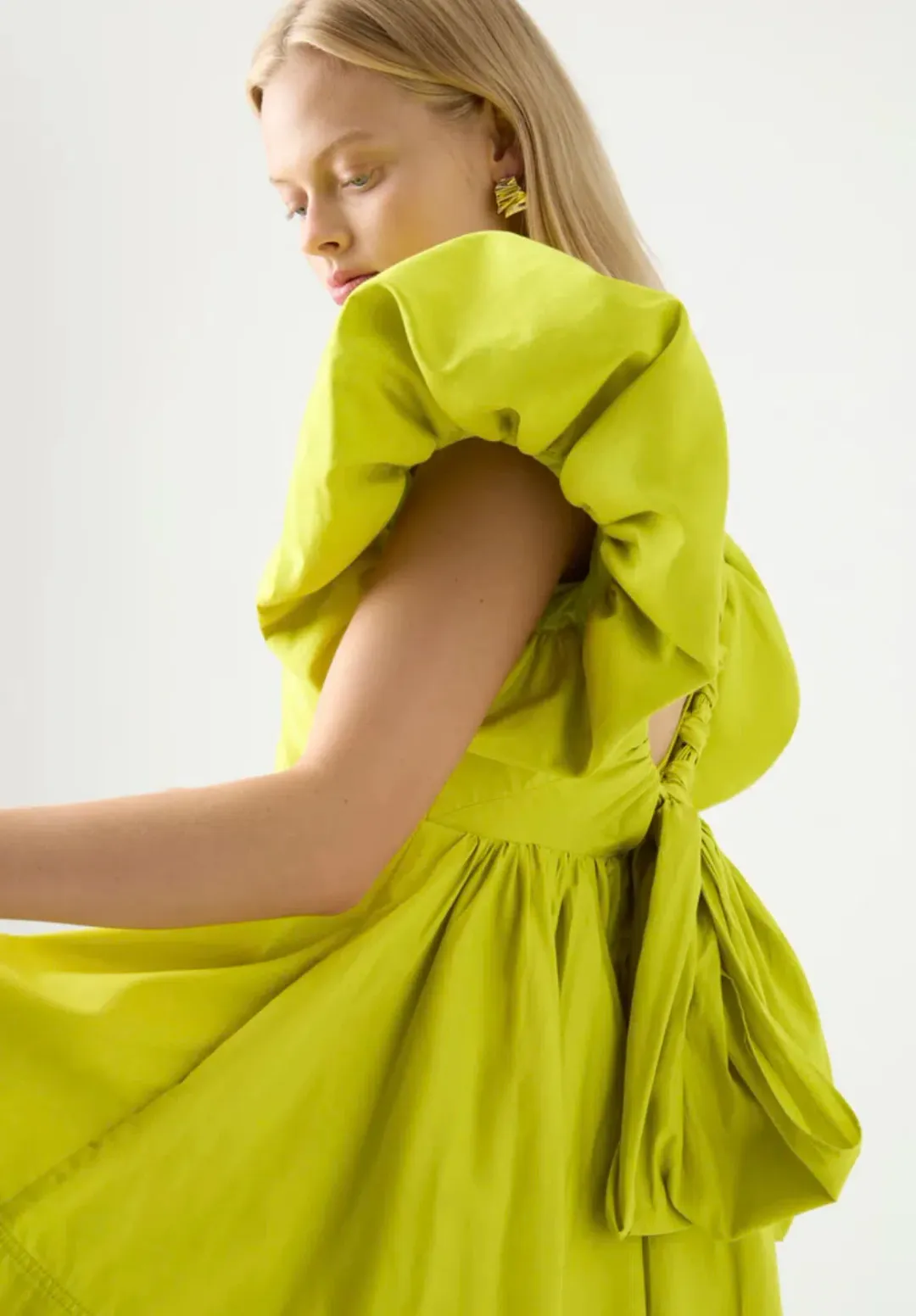 Aje Gretta Bow Back Mini Dress Chartreuse Green Size 16 / 2XL for rent on The Volte - main image