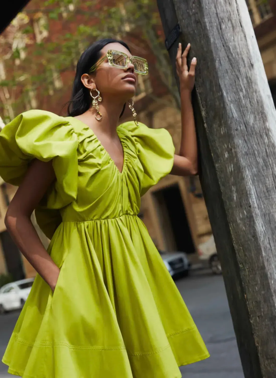 Aje Gretta Bow Back Mini Dress Chartreuse Green Size 16 / 2XL for rent on The Volte - main image
