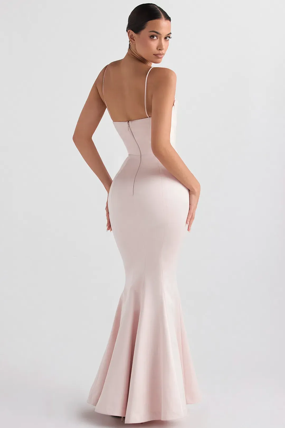 House of CB Violette Satin Fishtail Gown Blush Size Au 6 for rent on The Volte - main image