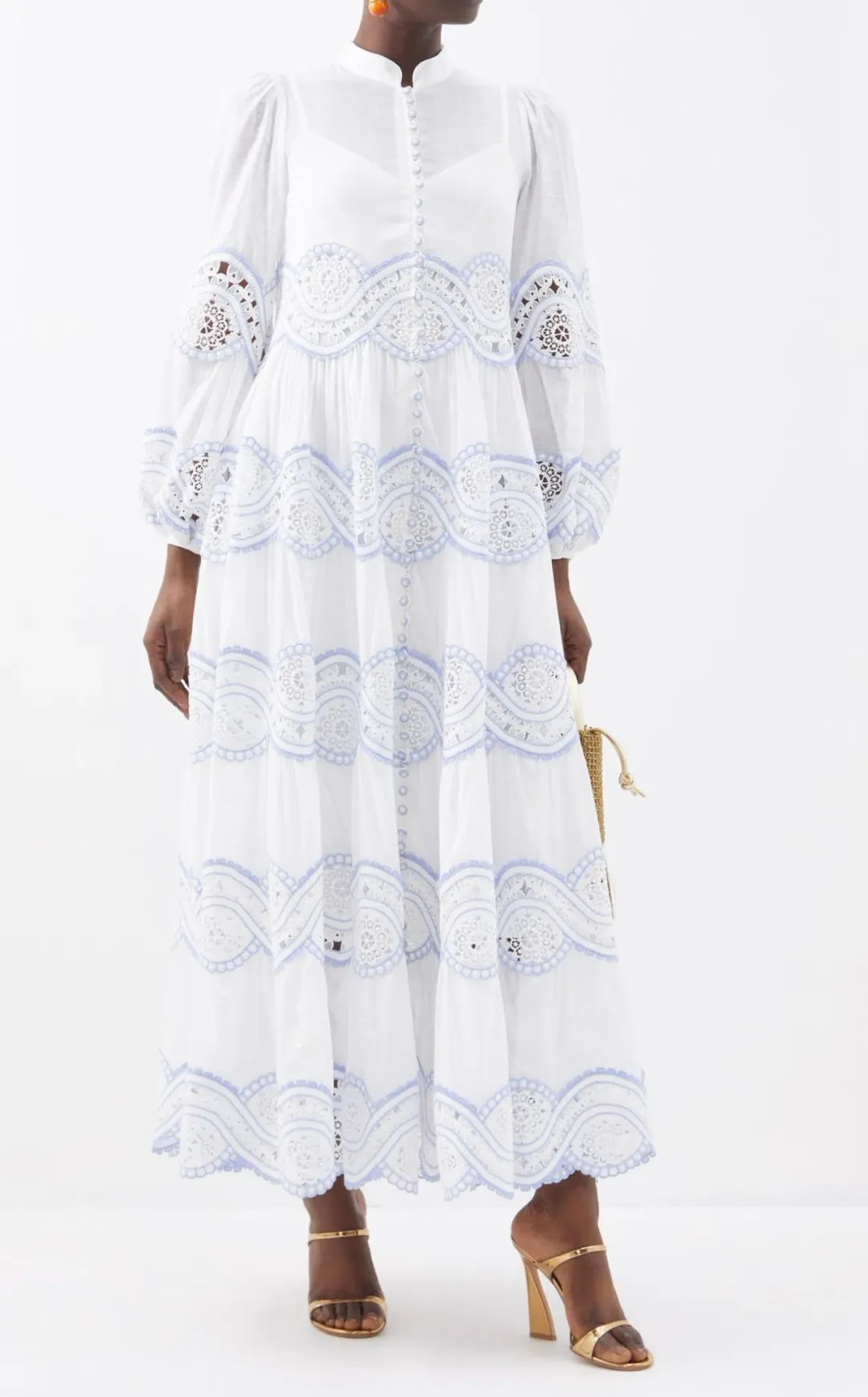 Zimmermann Cira Tiered Trimmed Dress White Size AU 16 for rent on The Volte - main image