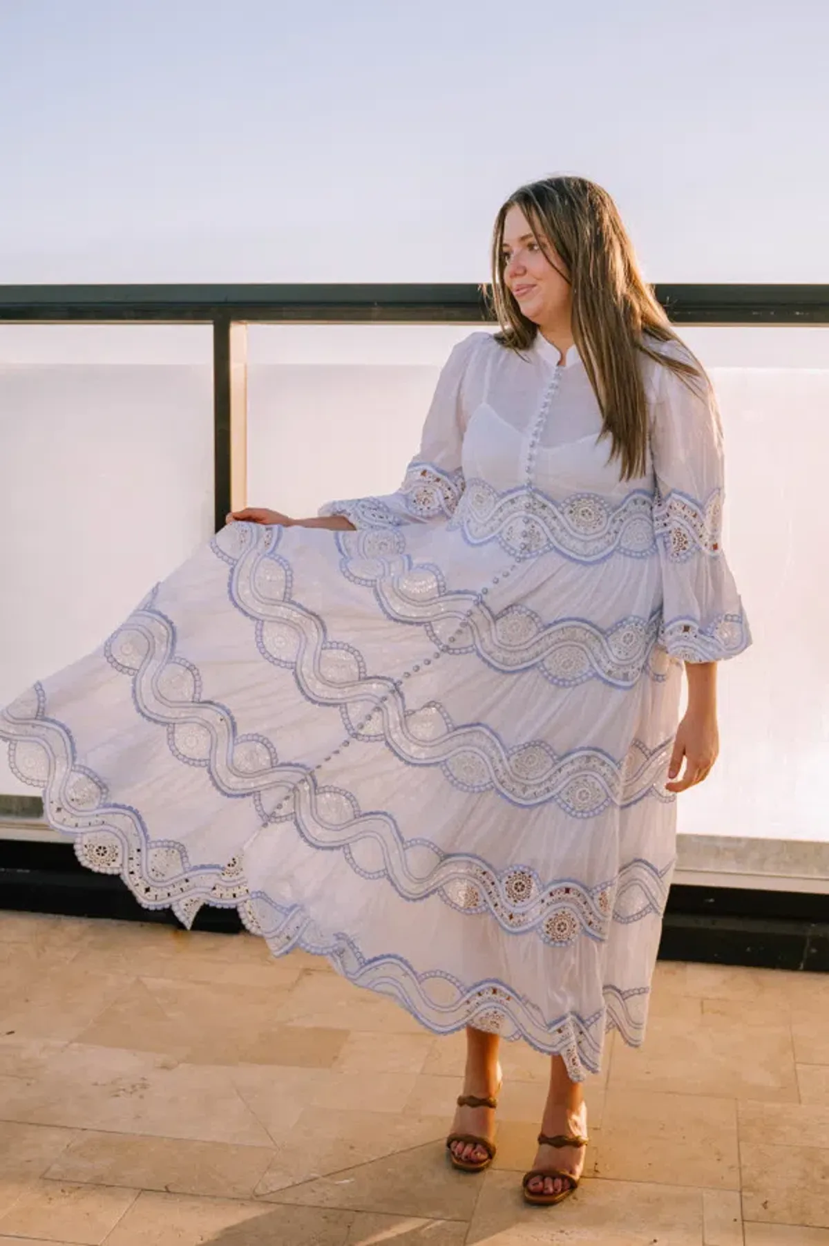 Zimmermann Cira Tiered Trimmed Dress White Size AU 16 for rent on The Volte - main image