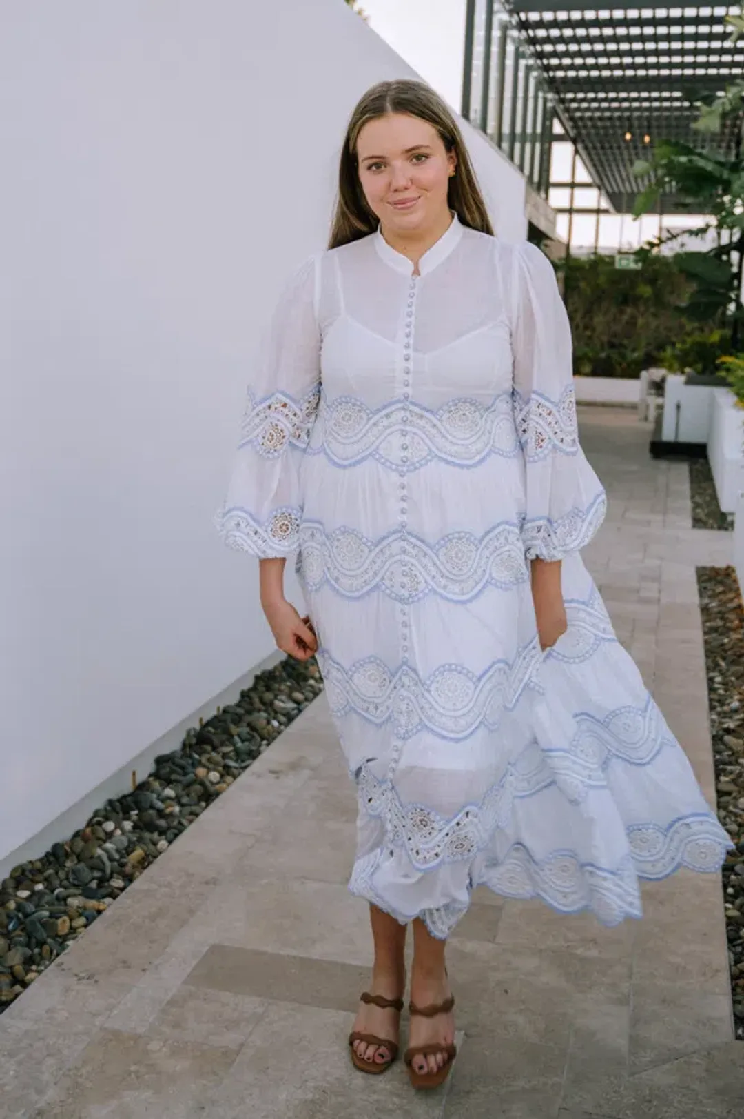 Zimmermann Cira Tiered Trimmed Dress White Size AU 16 for rent on The Volte - main image