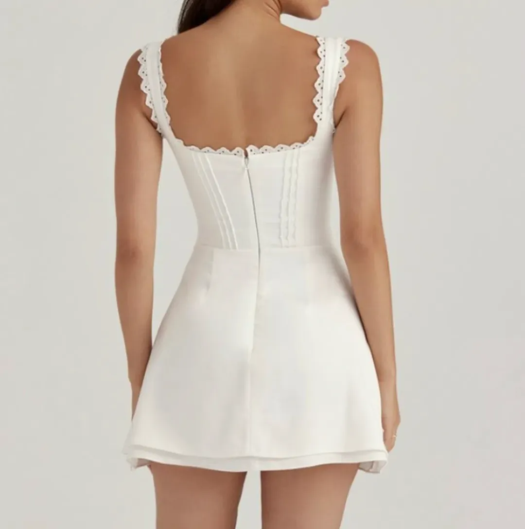 House of CB Tilly Pin Tuck Mini Dress White Size S / Au 8 for rent on The Volte - main image
