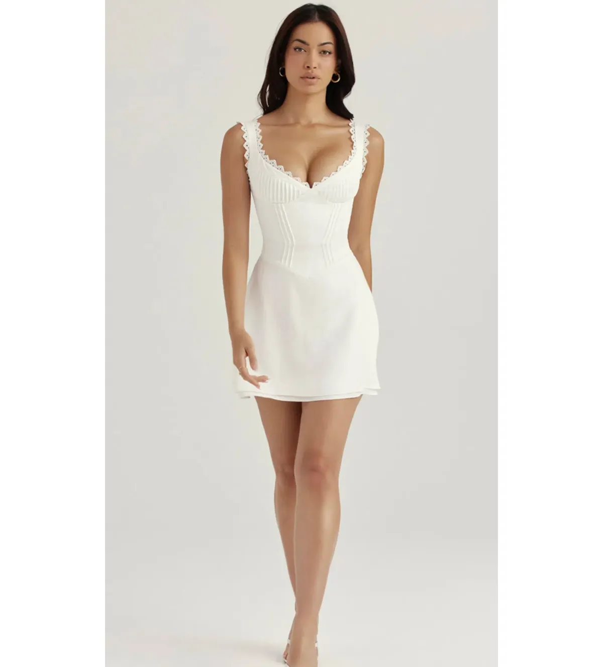 House of CB Tilly Pin Tuck Mini Dress White Size S / Au 8 for rent on The Volte - main image